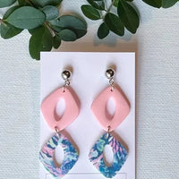 Light Pink and Blue Multi Diamond Dangle Earring