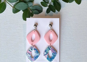 Light Pink and Blue Multi Diamond Dangle Earring