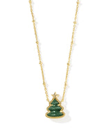 Christmas Tree Pendant Necklace Gold in Green Quartzite
