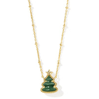 Christmas Tree Pendant Necklace Gold in Green Quartzite