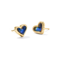 Framed Ari Heart Gold Stud Earrings in Mood Stone