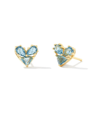 Katy Heart Stud Earring Gold in Teal Glass