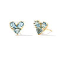 9608862481 - Katy Heart Stud Earring Gold in Teal Glass