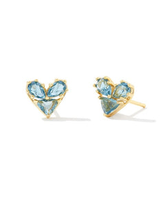 9608862481 - Katy Heart Stud Earring Gold in Teal Glass