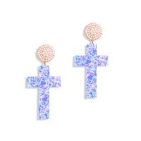 Lilac Confetti Cross Earrings