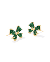 Blair Gold Bow Small Stud Earrings in Emerald Drusy
