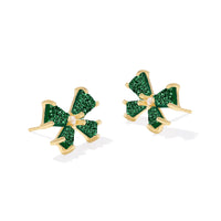 Blair Gold Bow Small Stud Earrings in Emerald Drusy