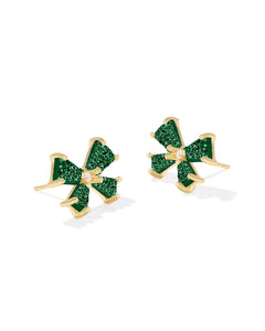 Blair Gold Bow Small Stud Earrings in Emerald Drusy