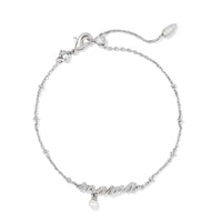 9608864216 Mama Script Delicate Chain Bracelet in Silver White Pearl