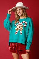 Green Sequin Candy Cane French Terry Sweatshirt
