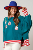 Turquoise Sequin Christmas Ornament Contrast Sweatshirt
