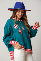 Turquoise Sequin Christmas Ornament Contrast Sweatshirt
