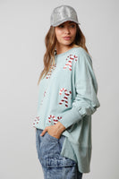 Dusty Sage Sequin Candy Cane Loose Fit Sweatshirt
