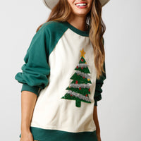 Sequin Christmas Tree  Embroidered Sweatshirt