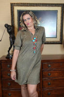 Suede Collared Dress - Olive
