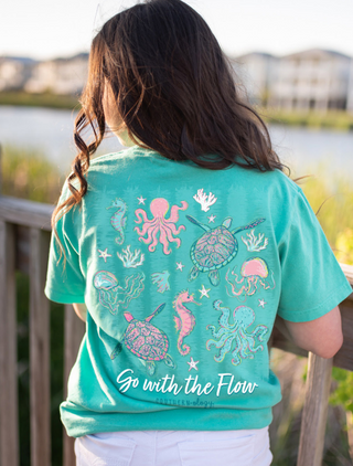 Southernology Sea Life Go With the Flow island green Comfort Colors tee with ocean graphic.