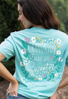 Southernology grandkids tee in chalky mint Comfort Colors shirt with grandparent-themed graphic.