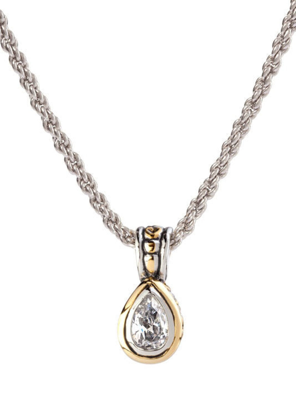 K5020-AF05 - Beijos Collection - CZ Pear Bezel Pendant Necklace Clear