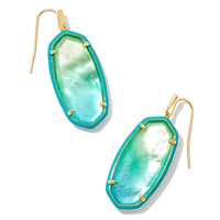 Elle Enamel Framed Drop Earring Gold in Sea Green Ombre Illusion