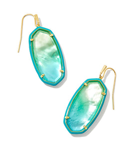 Elle Enamel Framed Drop Earring Gold in Sea Green Ombre Illusion