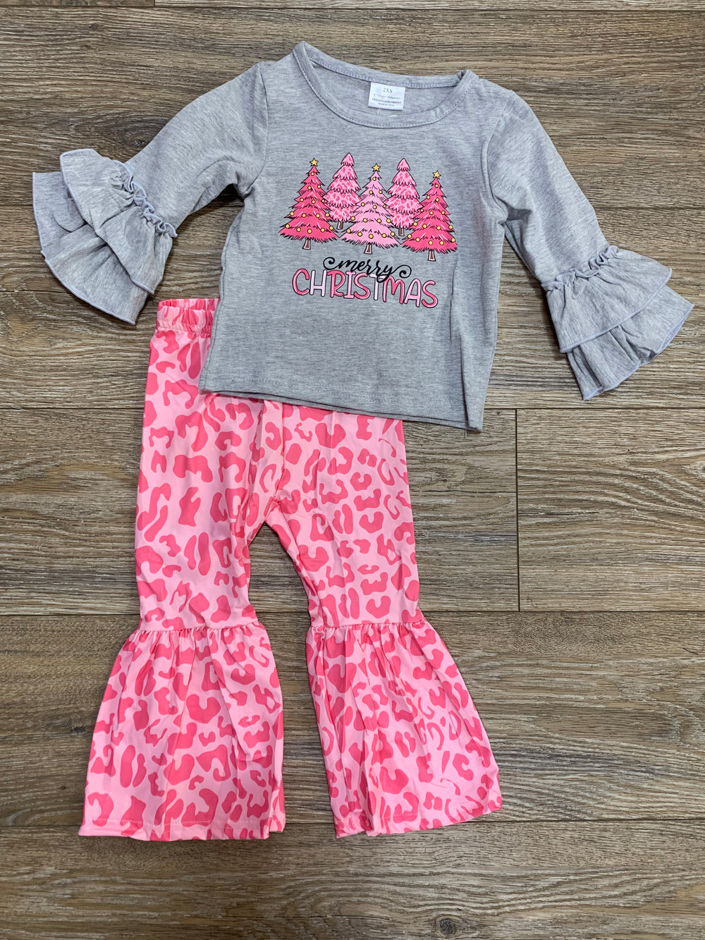 Pink Merry Christmas Tree Printed Toddler Outfit Set