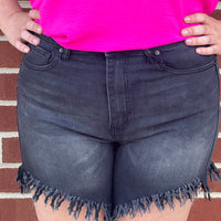 Risen - High-Rise Black Fray Bottom Shorts