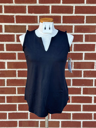 Sleeveless Keyhole Top - Black