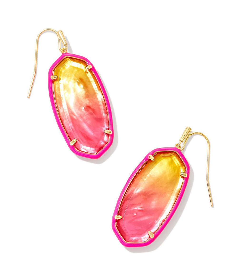 Elle Enamel Framed Drop Earring Gold in Sunset Ombre Illusion