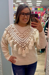 Cream Fringe Sweater