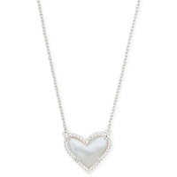 Ari Heart Short Pendant Rhodium Necklace in Ivory Mother of Pearl