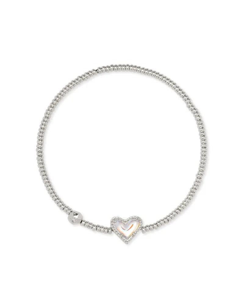 Ari Heart Silver Stretch Bracelet in Dichroic Glass