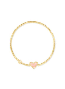 Ari Heart Gold Stretch Bracelet in Rose Quartz