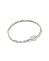 Ari Silver Pave Heart Stretch Bracelet in White Crystal
