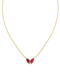 Blair Gold Butterfly Small Short Pendant Necklace in Cranberry Mix