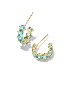 Cailin Gold Crystal Huggie Earrings in Aqua Crystal