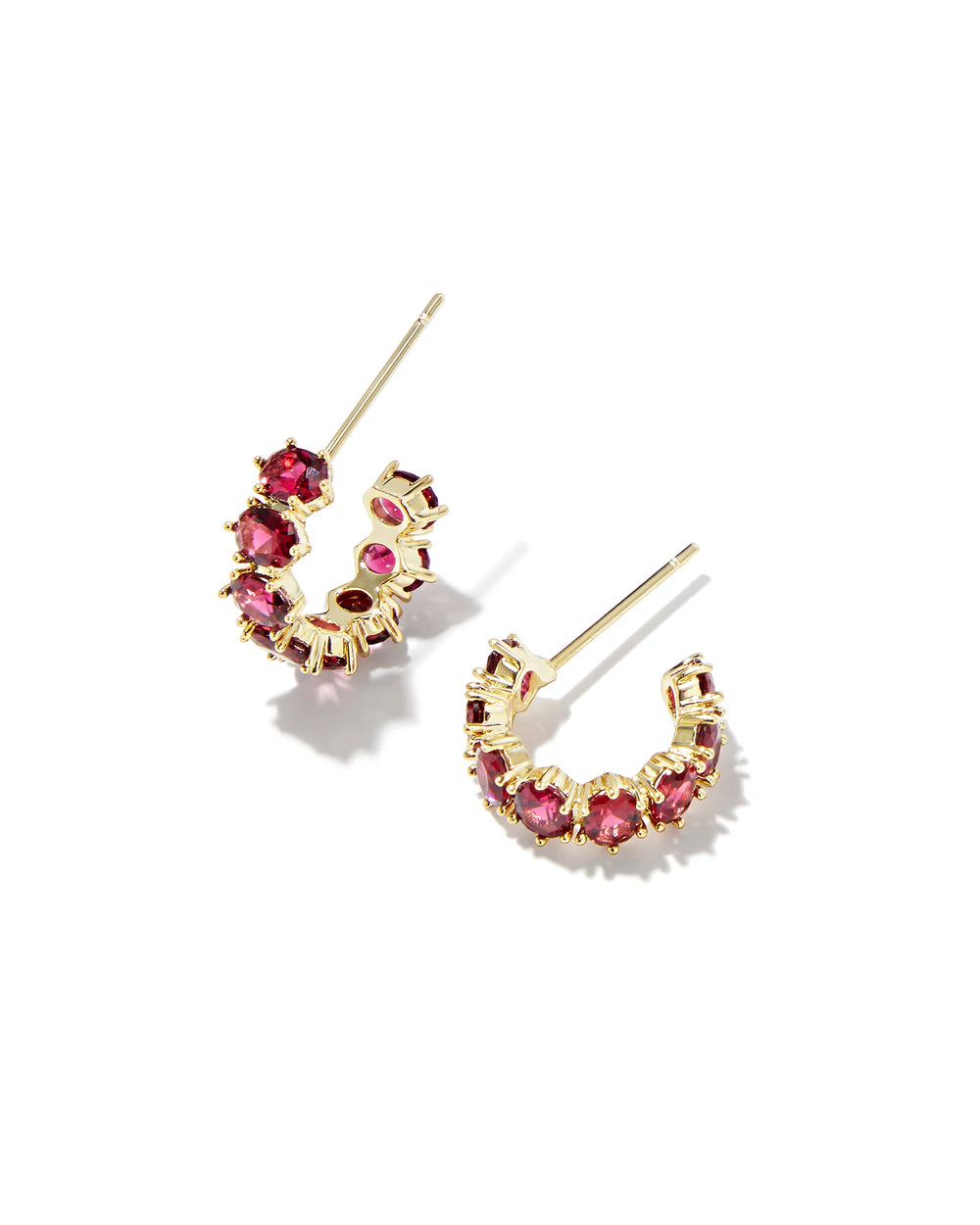 Cailin Gold Crystal Huggie Earrings in Burgundy Crystal