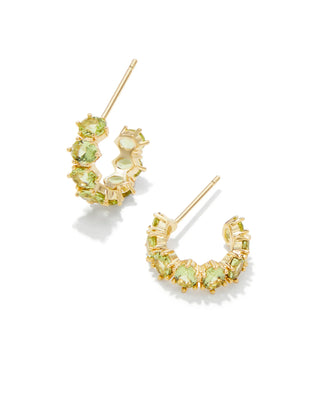 Cailin Gold Crystal Huggie Earrings in Light Green Crystal