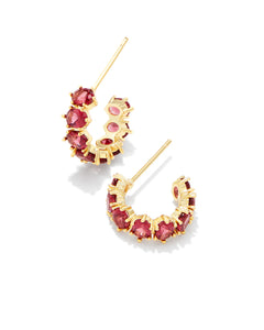 Cailin Gold Crystal Huggie Earrings in Red Crystal