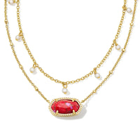 Elisa Pearl Multi Strand Necklace Gold in Bronze Veined Red and Fuchsia