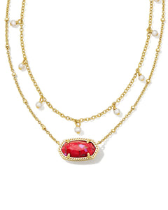 Elisa Pearl Multi Strand Necklace Gold in Bronze Veined Red and Fuchsia