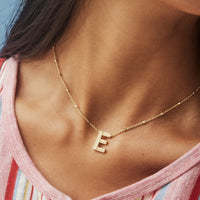 Letter E Pendant Necklace in Gold