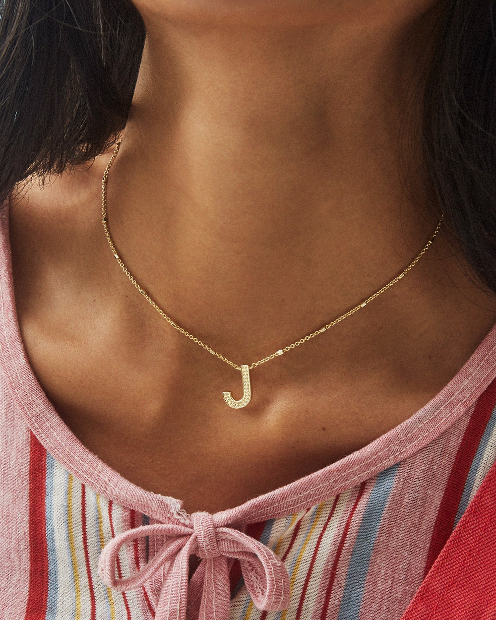 Letter J Pendant Necklace in Gold