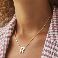 Letter R Pendant Necklace in Gold