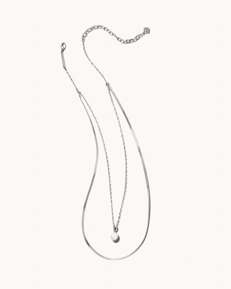 Lindsay Silver Multi Strand Necklace in White Pearl