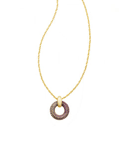 Mikki Pave Gold Pendant Necklace in Purple Mauve Ombre Mix
