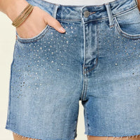 150274 - Judy Blue - HW Rhinestone Embellished Cut Off Shorts
