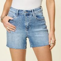 150274 - Judy Blue - HW Rhinestone Embellished Cut Off Shorts
