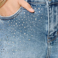 150274 - Judy Blue - HW Rhinestone Embellished Cut Off Shorts