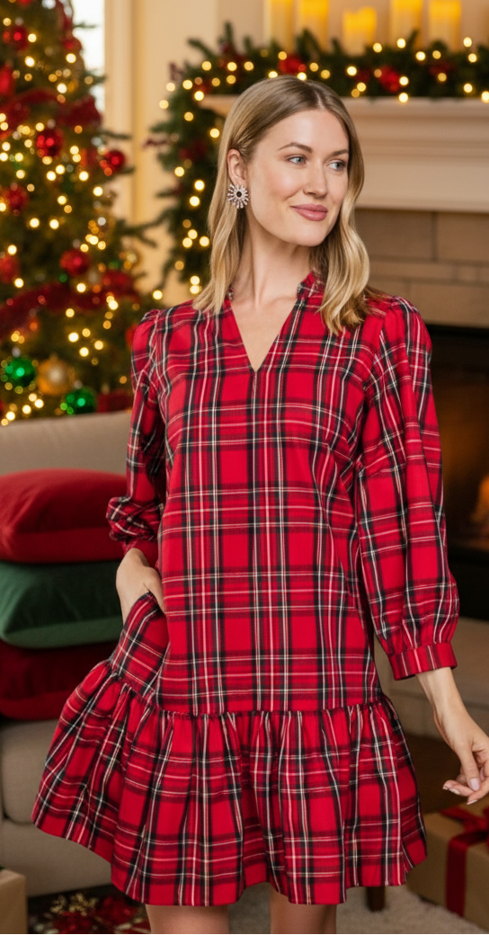 Naomi Dress - Red Plaid