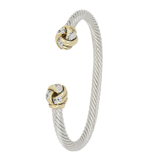 B5286-AF00 - Infinity Knot Pavé Ends Wire Cuff Bracelet